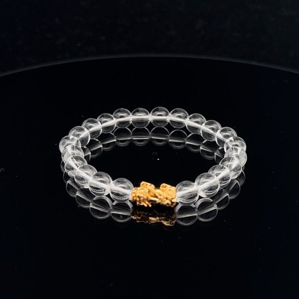 18k Gold Dragon Pixiu Piyao Lucky Charm Bracelet Gemstones Clear Quartz 6mm 81$